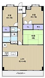 サニーウェル仲村 3階3LDKの間取り