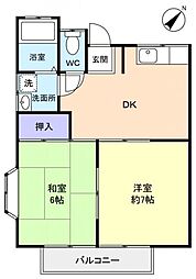 Ｇ−1コーポ 2階2DKの間取り