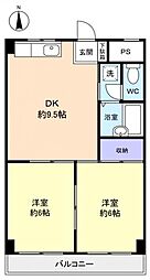 モンシェール志津パートII 1階2DKの間取り