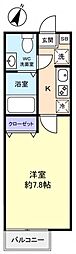 セレーナ中央 2階1Kの間取り