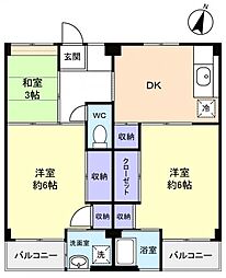 ビレッジハウス勝田5号棟 3DKの間取図画像