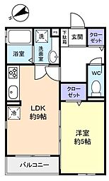 ヒルズビュー 1LDKの間取図画像