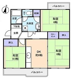 村上団地1-6 3DKの間取図画像