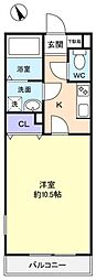 アムールドゥモンデ2 1Kの間取図画像