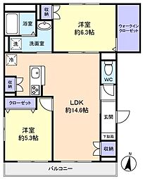 グレースハイツ 2LDKの間取図画像