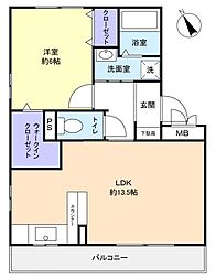 クレソン 1階1LDKの間取り