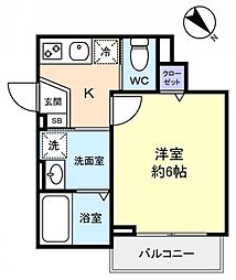 ルナネスト津田沼 3階1Kの間取り