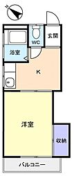 はざまハイツ 2階1Kの間取り