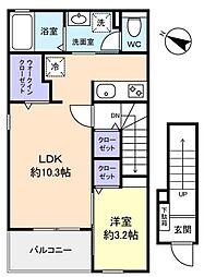 ルナ・コート習志野 2階1LDKの間取り