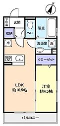 ソラーレ　弐番館 2階1LDKの間取り