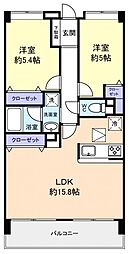 ライオンズガーデンヒルズ津田沼 1階2LDKの間取り