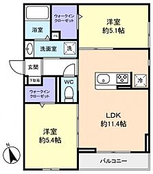D-セリアス前原東 2LDKの間取図画像