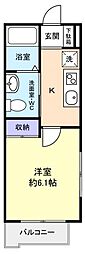 津田沼ヒルズ 1Kの間取図画像