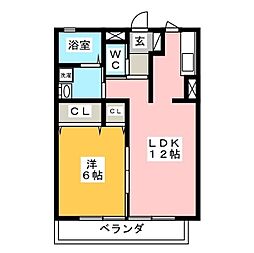 ルミエールＡ 2階1LDKの間取り