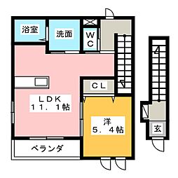 クッキーハイム 2階1LDKの間取り