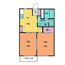 フラワーガーデン2B 2DKの間取図画像