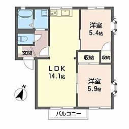 メゾンヴェルトB 2LDKの間取図画像