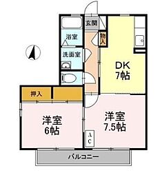 クローバーハウスA 2DKの間取図画像