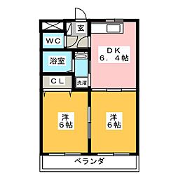 サンフラワーA棟 2DKの間取図画像