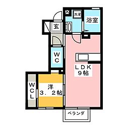 グレイスアベニュー緑ヶ丘A 1LDKの間取図画像