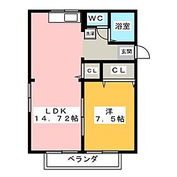 ロジュメントB 1LDKの間取図画像