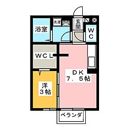 グランモアゆめが丘　Ｃ棟 2階1DKの間取り