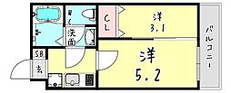 阪神本線 青木駅 徒歩2分の賃貸マンション 1階1DKの間取り