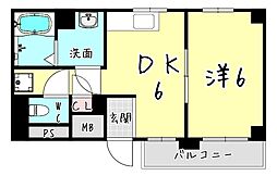 JR東海道・山陽本線 摂津本山駅 徒歩8分の賃貸マンション 2階1DKの間取り