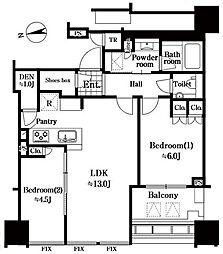 白金ザ・スカイ西棟 2LDKの間取図画像