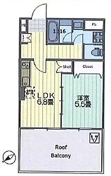 ブェノス経堂 1DKの間取図画像