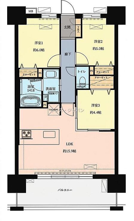 3LDK、価格3090万円、専有面積68.25平米、3LDKのコンパクトで使いやすい間取りです。無料インターネット環境完備。ペット飼育可で、南向きの横長リビングで人気の間取りとなっています!