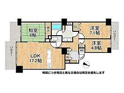六甲グランドヒルズ3号館東棟 3LDKの間取図画像