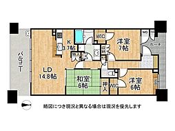 カルチェリベルテ学園都市サウスレジデンス 3LDKの間取図画像