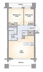 マスタービューレジデンス 2LDKの間取図画像
