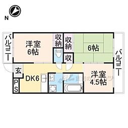 コーポ南生駒 2階3DKの間取り