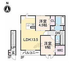 ウエスタンハイツ17 2階2LDKの間取り