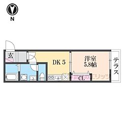 ノイヴェル小若江 2階1Kの間取り