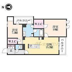 グランドゥール中小阪 201 2階2LDKの間取り