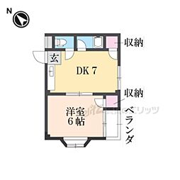 フリーディオ中木田 1DKの間取図画像