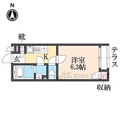 レオネクストLovin3 1Kの間取図画像