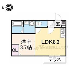 ジーメゾン寝屋川秦町ルシェール 1LDKの間取図画像