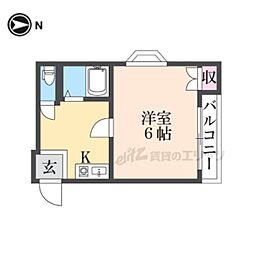 ゴッドフィールド布施 1Kの間取図画像