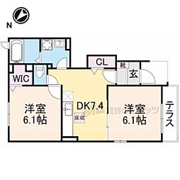 カーサフェリーチェ2 2DKの間取図画像