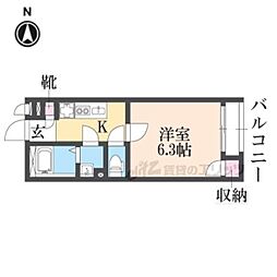 レオネクストLovin3 1Kの間取図画像