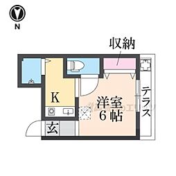 ベルハイム小阪 1Kの間取図画像