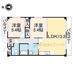 近鉄奈良線 額田駅 徒歩8分の賃貸アパート 3階2LDKの間取り