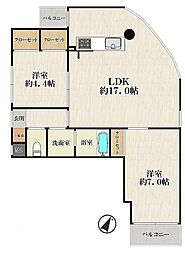 コスモ住吉川 2LDKの間取図画像