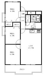東カン中の島パークサイドマンション 3LDKの間取図画像