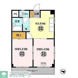東武野田線 清水公園駅 徒歩21分の賃貸マンション 2階2Kの間取り