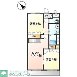 JR東北本線 東大宮駅 徒歩18分の賃貸マンション 3階2LDKの間取り